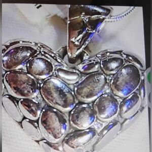 🔥1"- In.-PEBBLED, PUFFED HEART, STERLING PENDANT. 16-20"CHAIN.📌U CHOOSE LENGTH